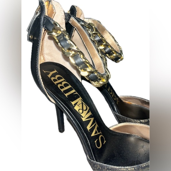 Sam & Libby Dylan Gold Black Ankle Chain Strap Stiletto 4" Heels Shoes, Size 9.5 - Picture 6 of 14
